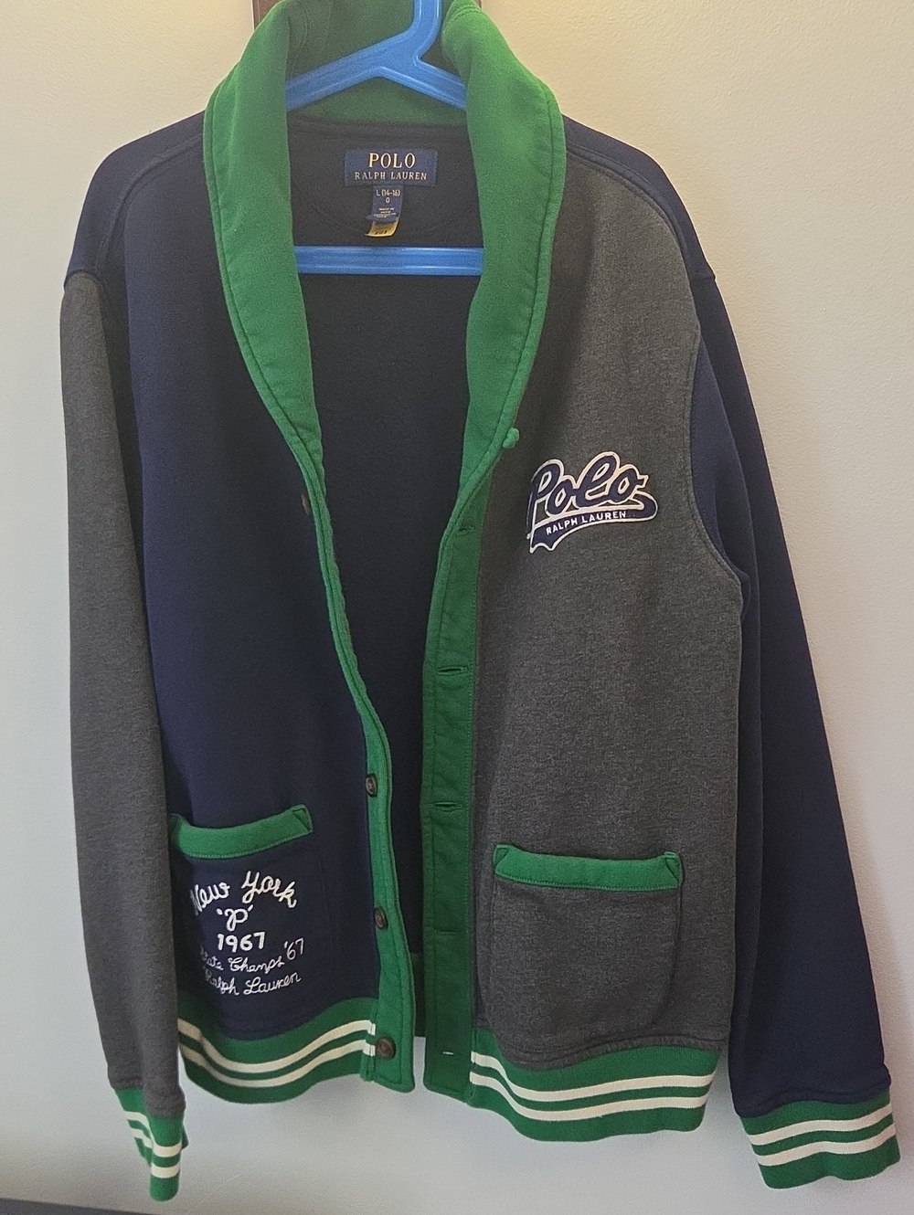 Polo by Ralph Lauren Navy, Gray & Green Varsity Jacket